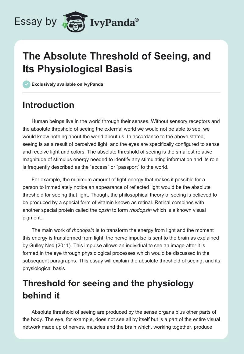 The Absolute Threshold of Seeing, and Its Physiological Basis. Page 1