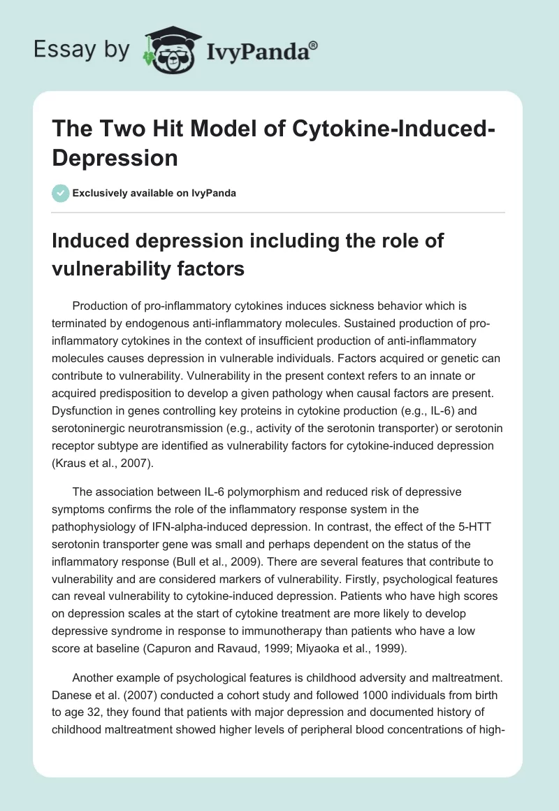 The Two Hit Model of Cytokine-Induced-Depression. Page 1