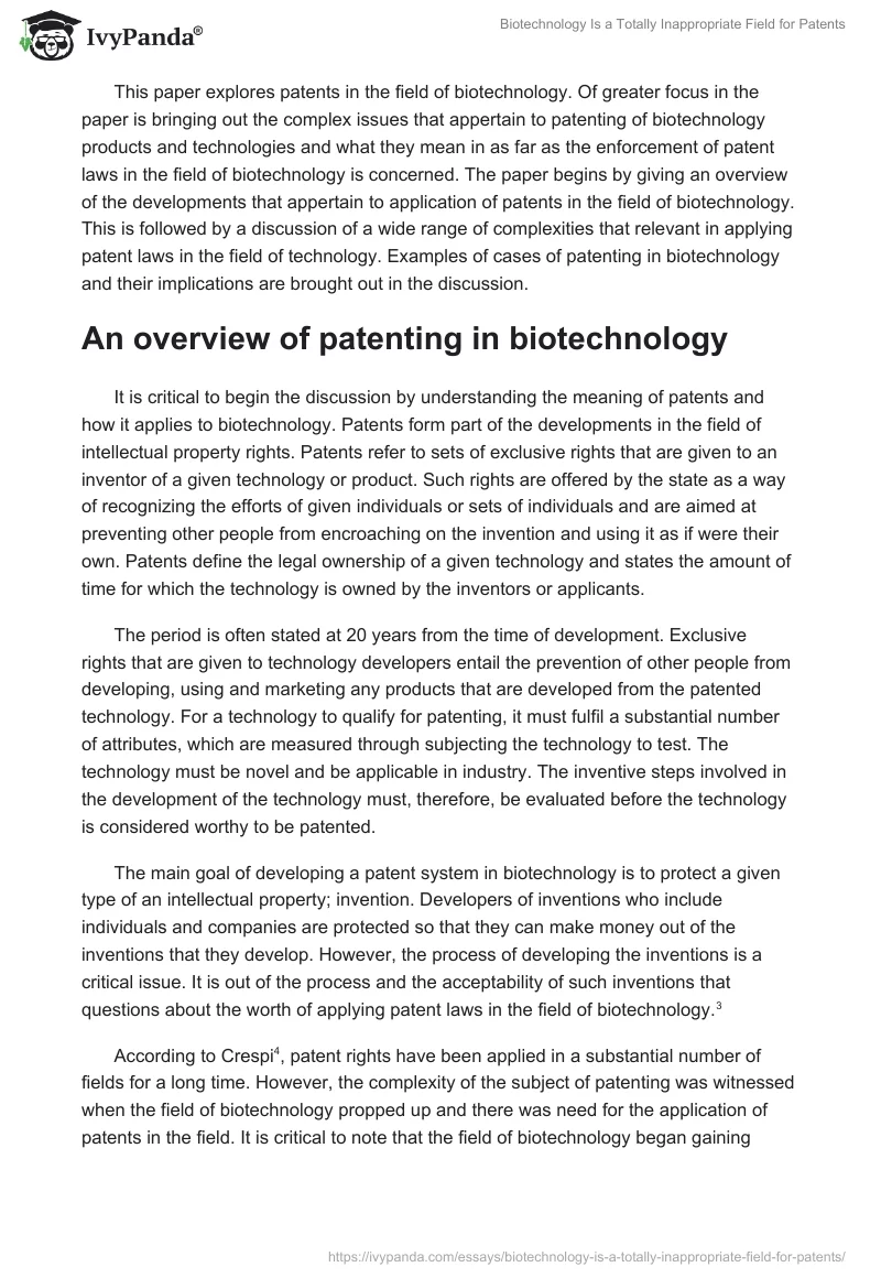 Biotechnology Is a Totally Inappropriate Field for Patents. Page 2