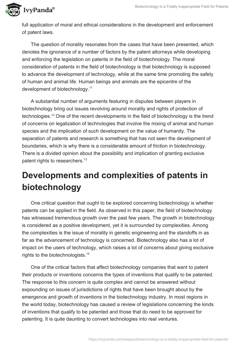 Biotechnology Is a Totally Inappropriate Field for Patents. Page 4