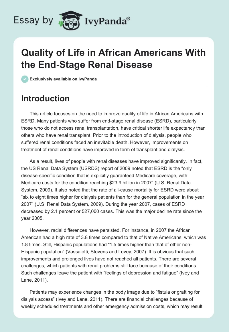 Quality of Life in African Americans With the End-Stage Renal Disease. Page 1