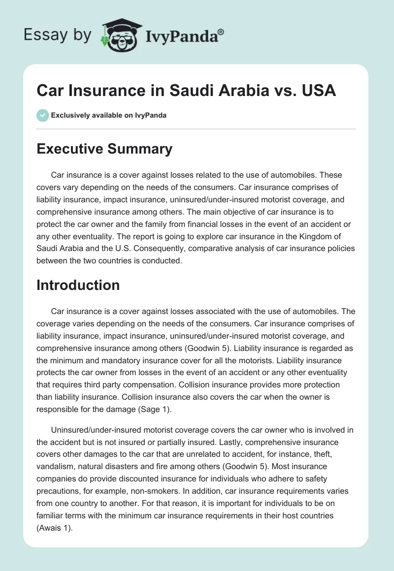 Car Insurance in Saudi Arabia vs. USA. Page 1