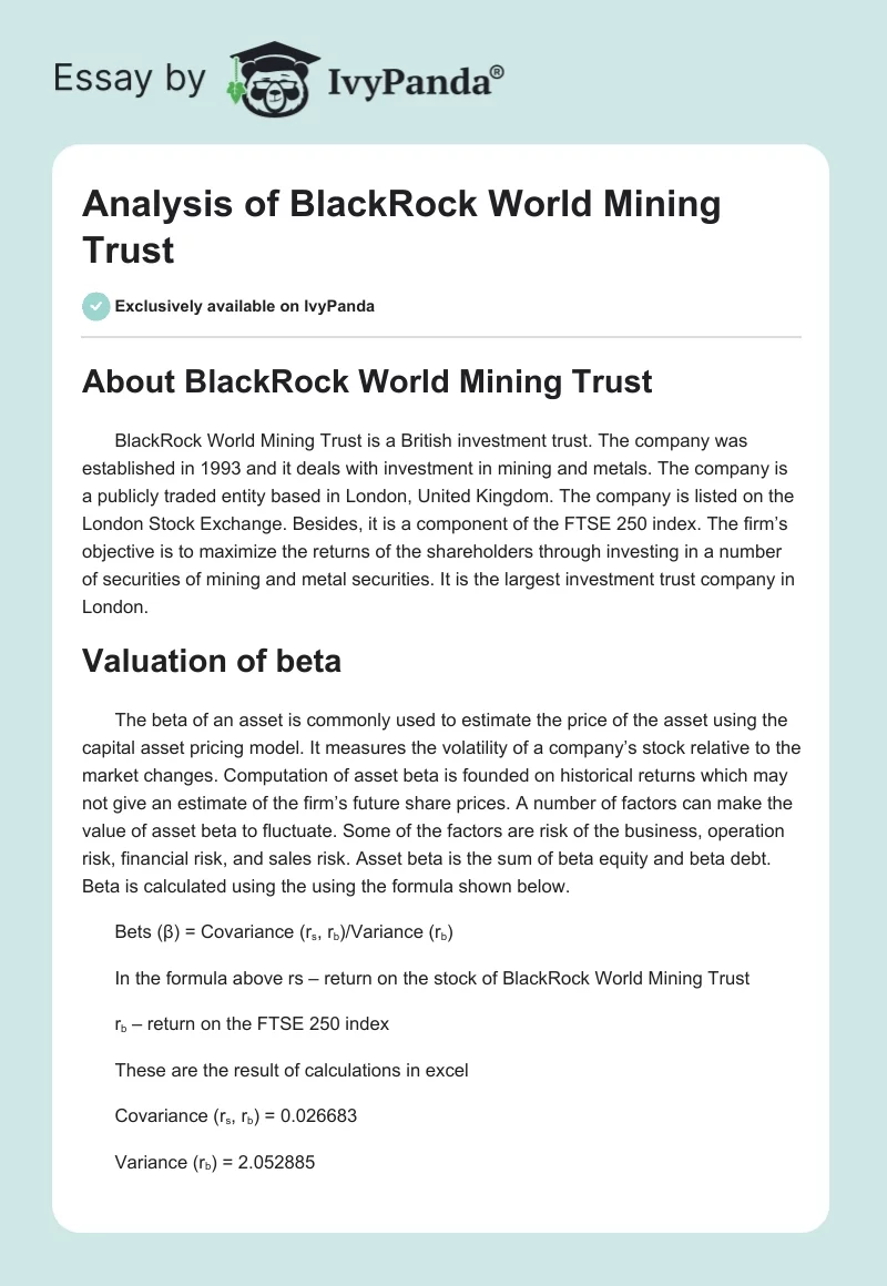 Analysis of BlackRock World Mining Trust. Page 1