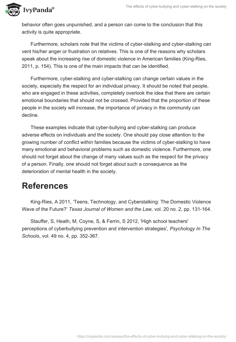 The Effects of Cyber-Bullying and Cyber-Stalking on the Society. Page 2