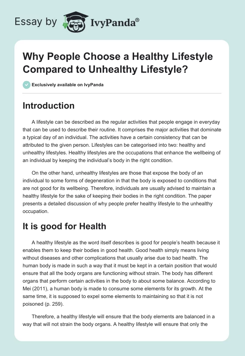 Why People Choose a Healthy Lifestyle Compared to Unhealthy Lifestyle?. Page 1