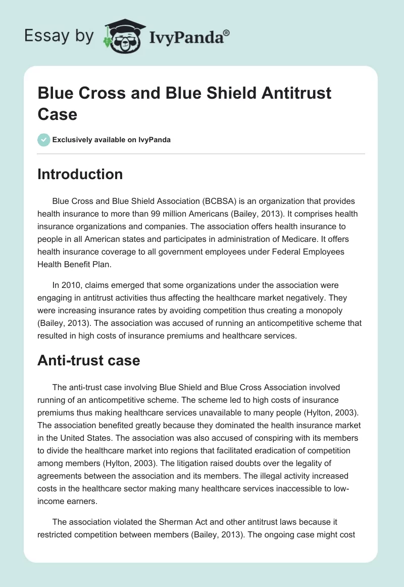 Blue Cross and Blue Shield Antitrust Case. Page 1