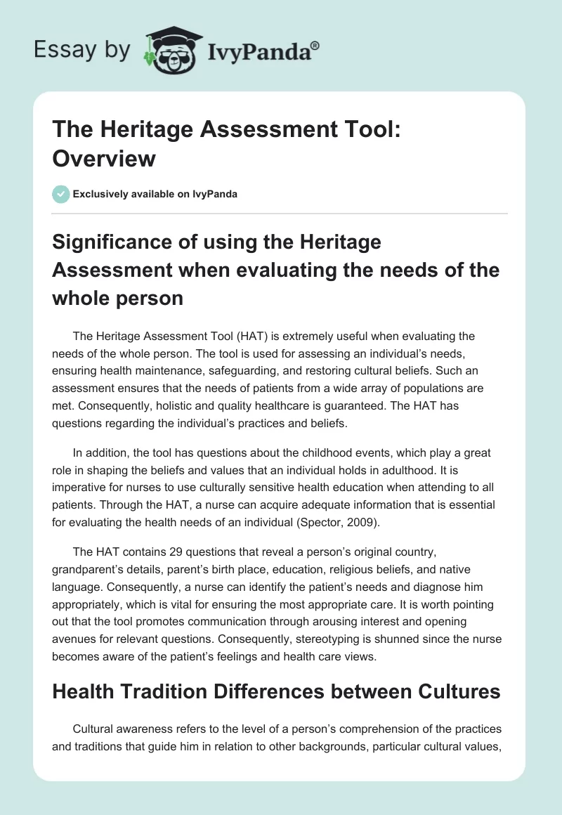 The Heritage Assessment Tool: Overview. Page 1