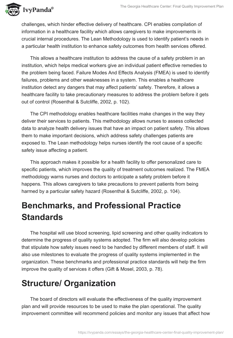 The Georgia Healthcare Center: Final Quality Improvement Plan. Page 4