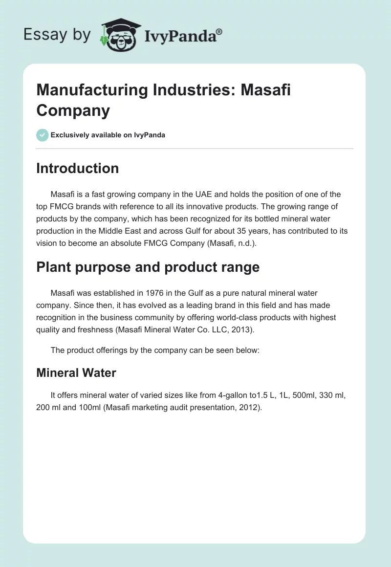 Manufacturing Industries: Masafi Company. Page 1
