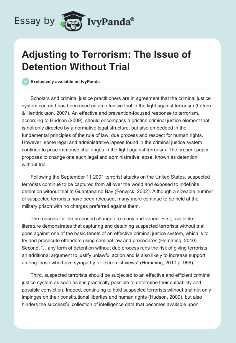 Adjusting to Terrorism: The Issue of Detention Without Trial. Page 1