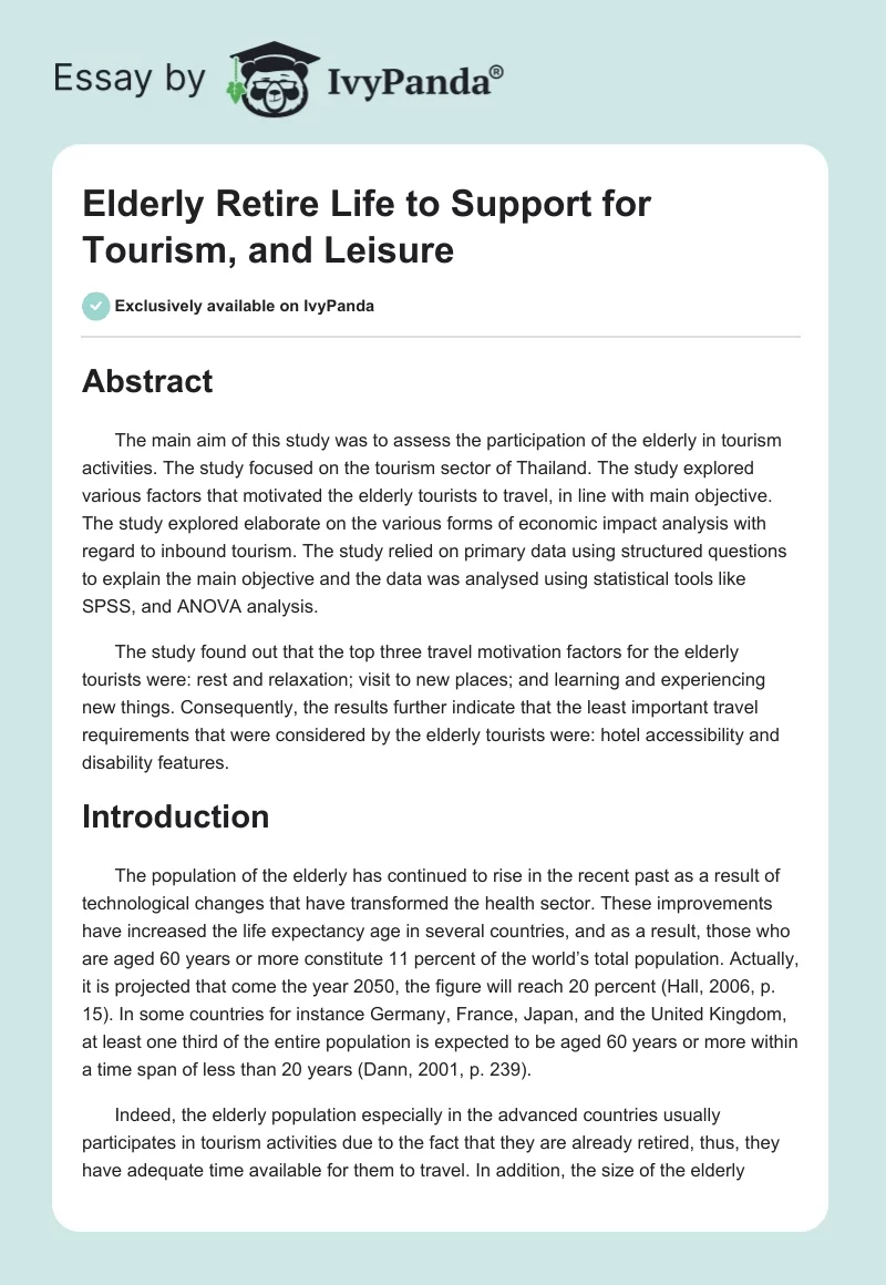 Elderly Retire Life to Support for Tourism, and Leisure. Page 1