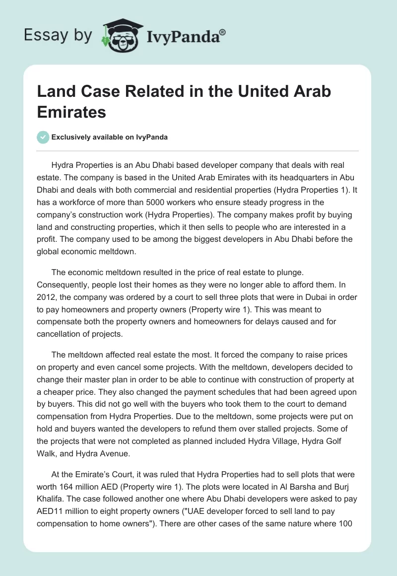 Land Case Related in the United Arab Emirates. Page 1