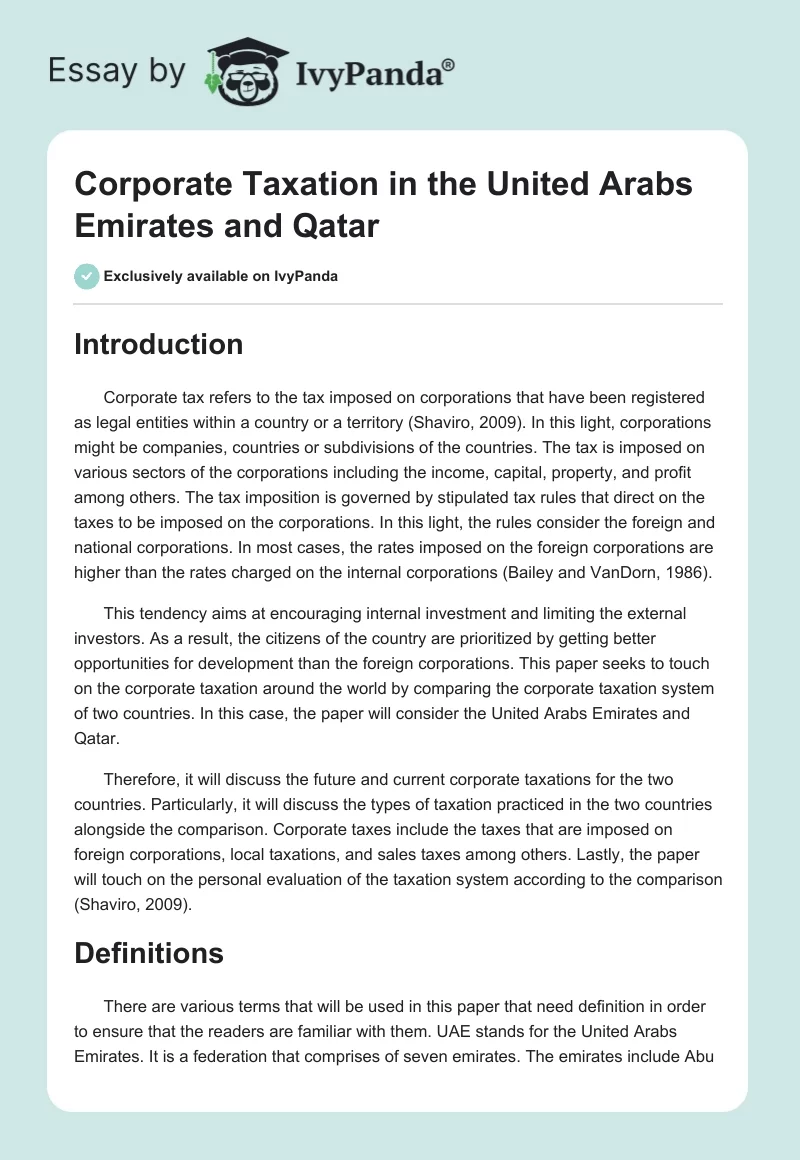 Corporate Taxation in the United Arabs Emirates and Qatar. Page 1