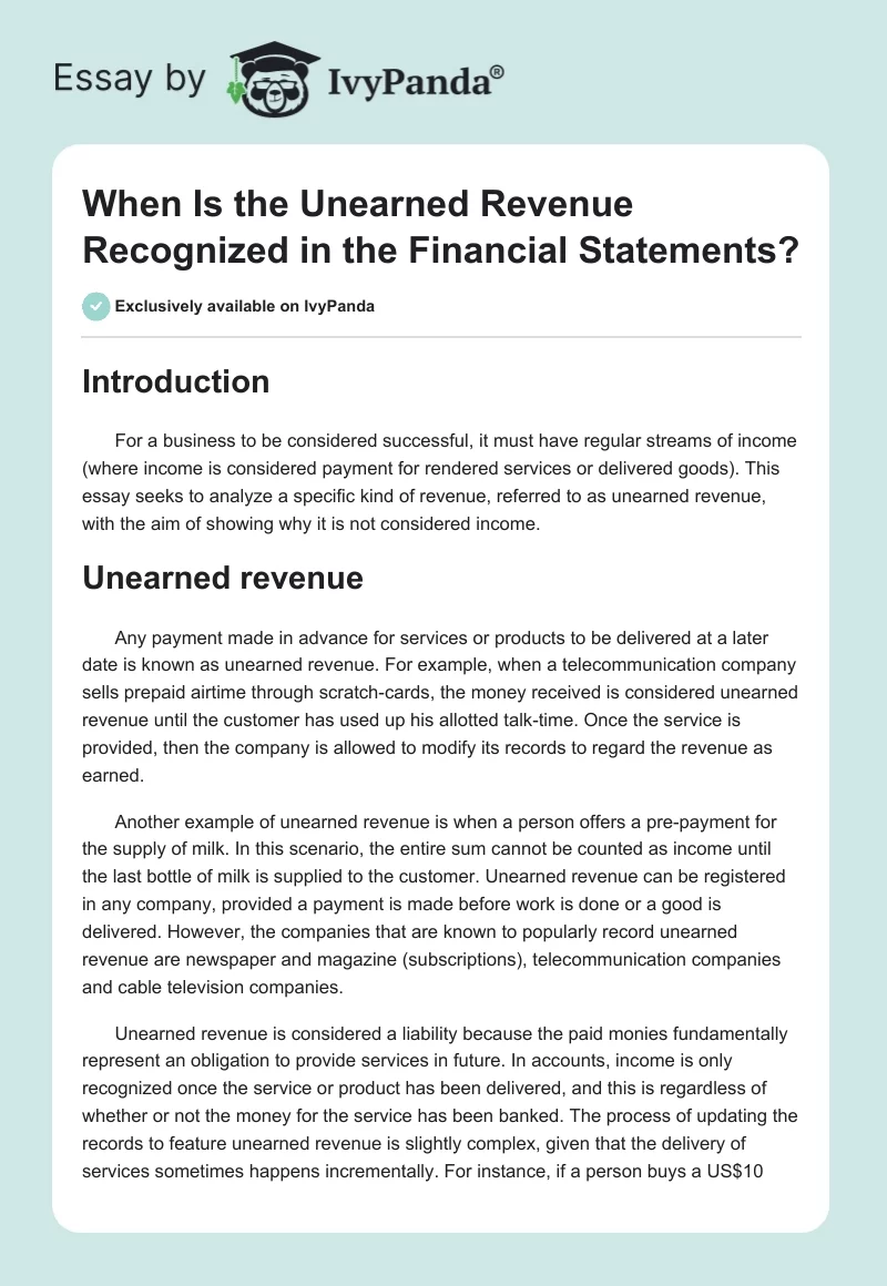 When Is the Unearned Revenue Recognized in the Financial Statements?. Page 1