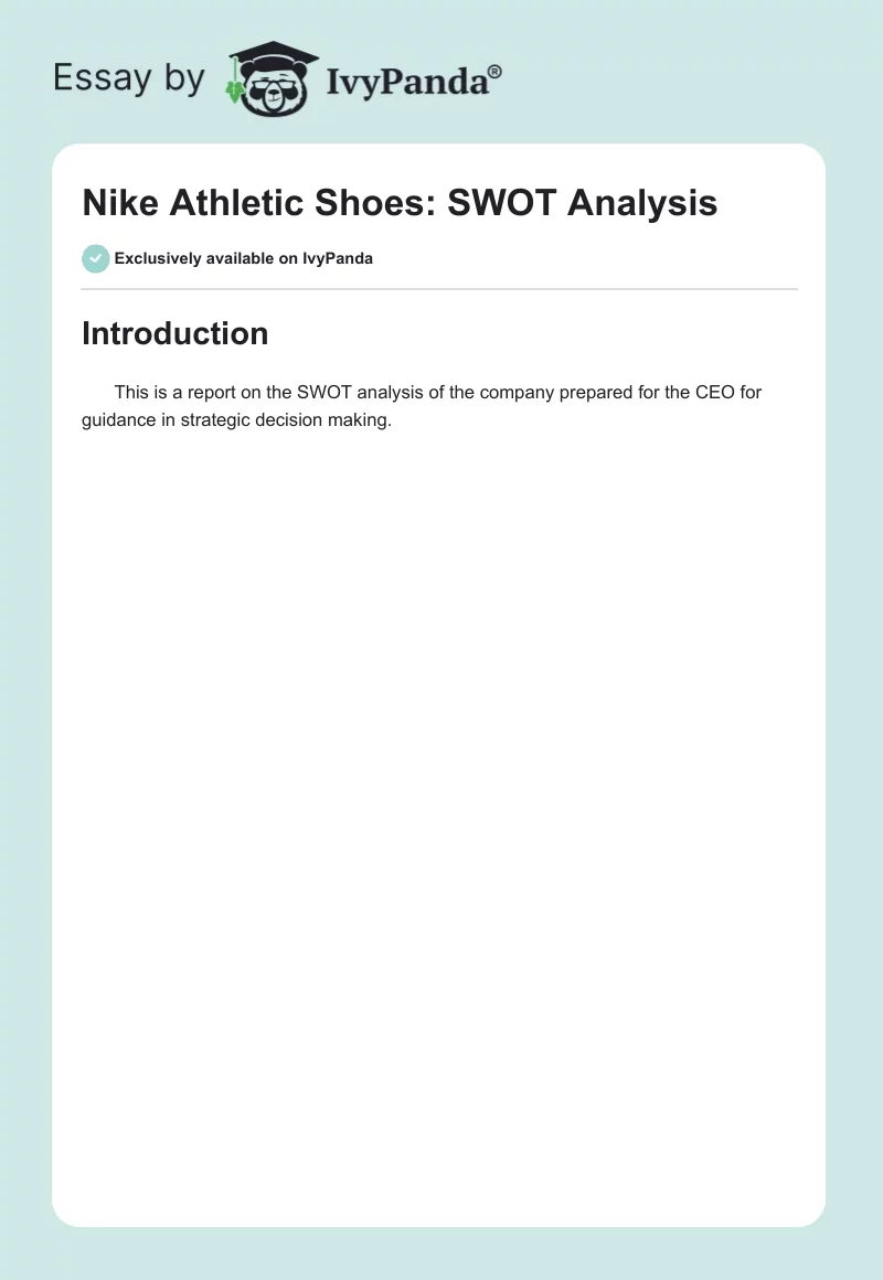 Nike Athletic Shoes: SWOT Analysis. Page 1