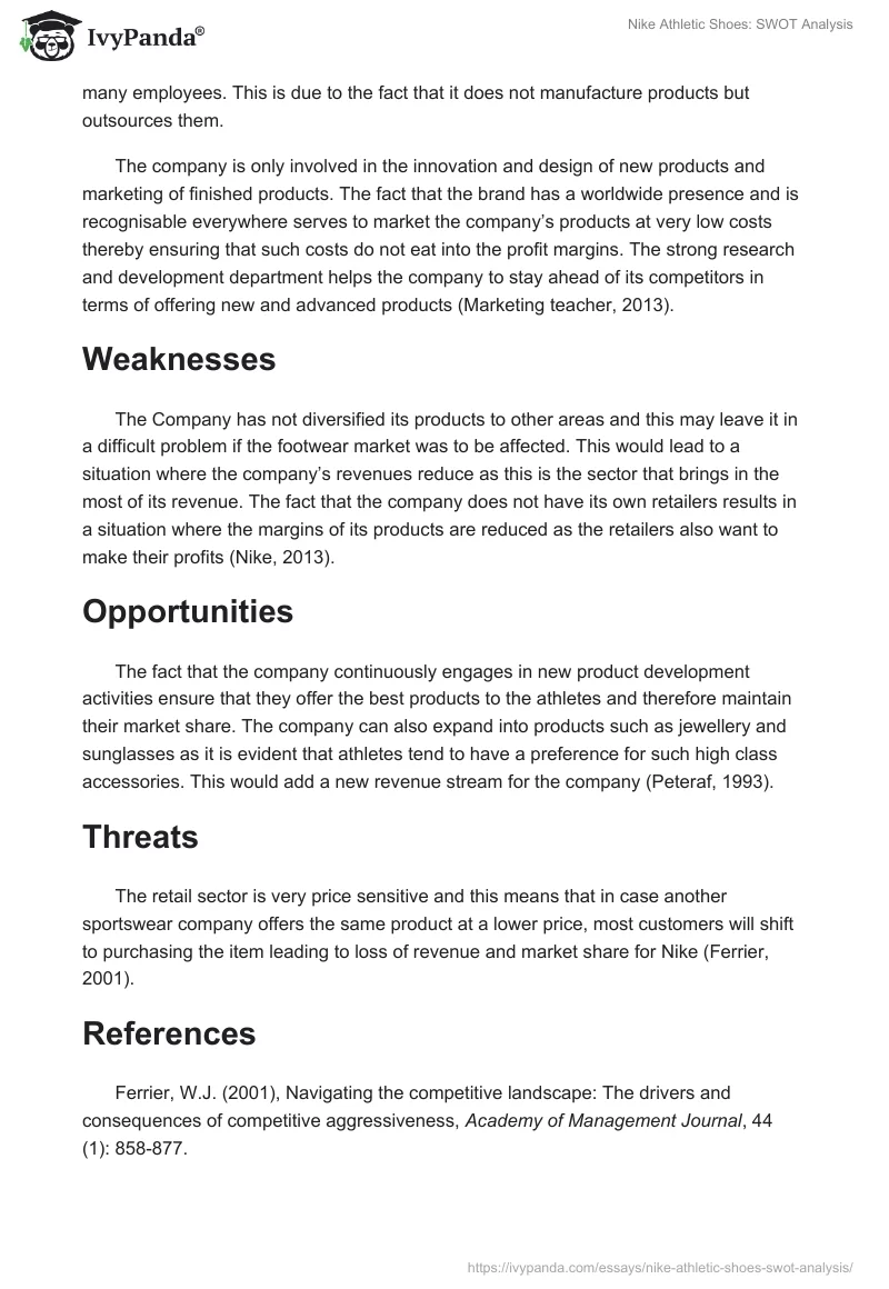 Nike Athletic Shoes: SWOT Analysis. Page 3