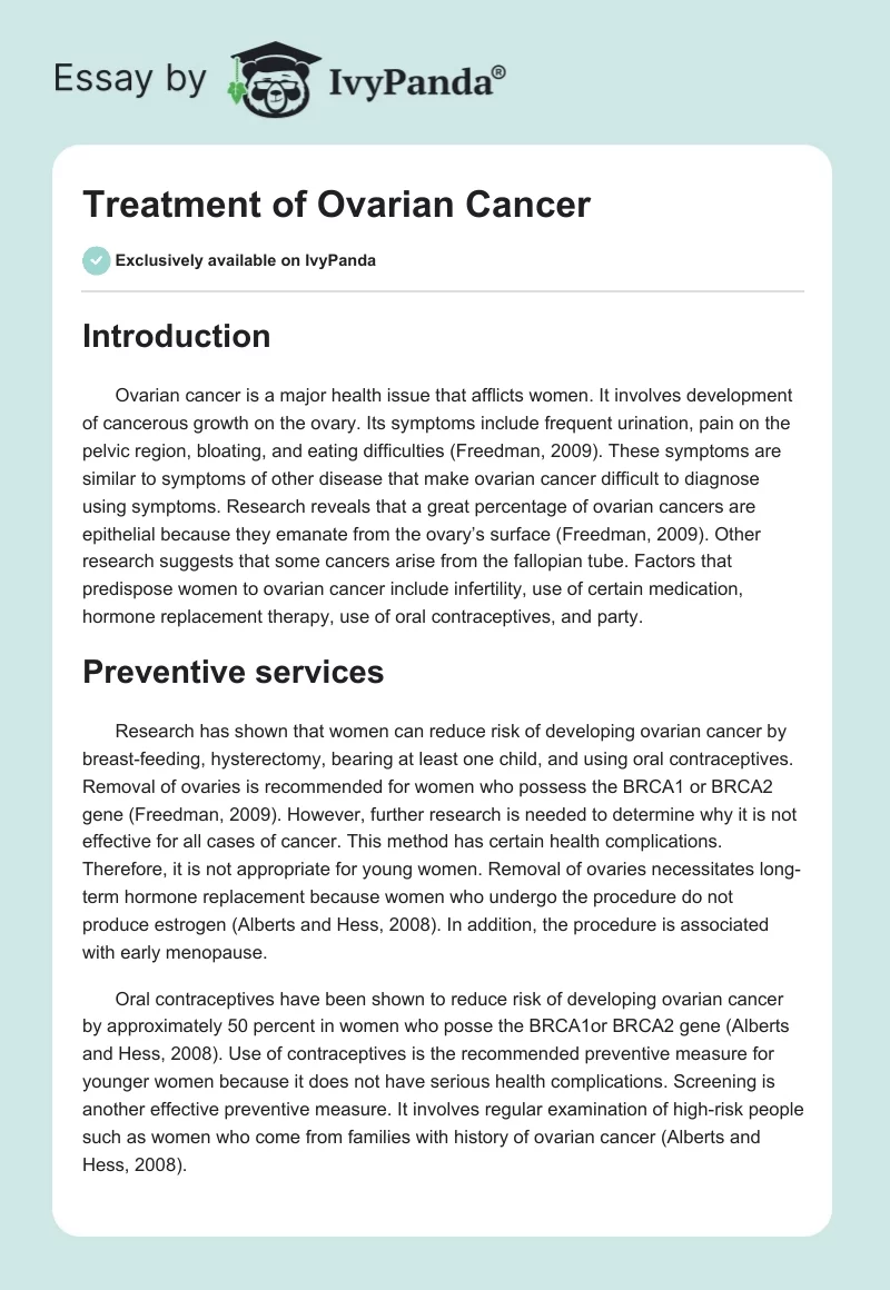 Treatment of Ovarian Cancer. Page 1