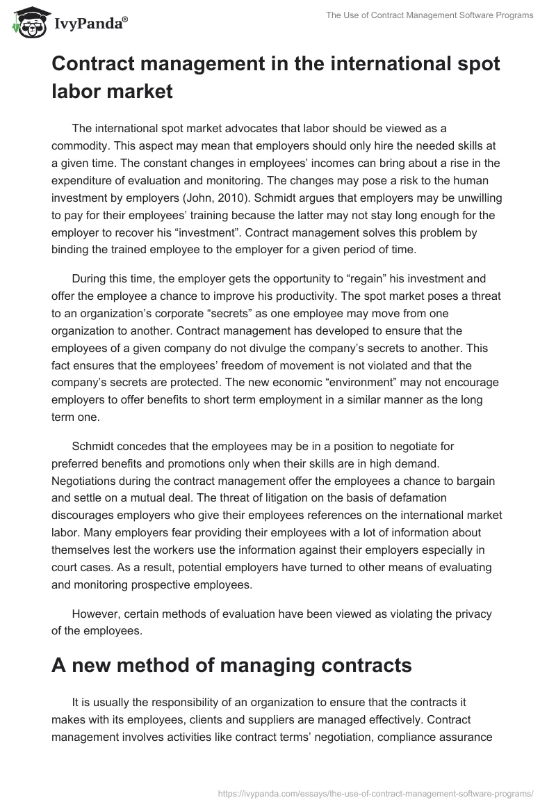 The Use of Contract Management Software Programs. Page 2