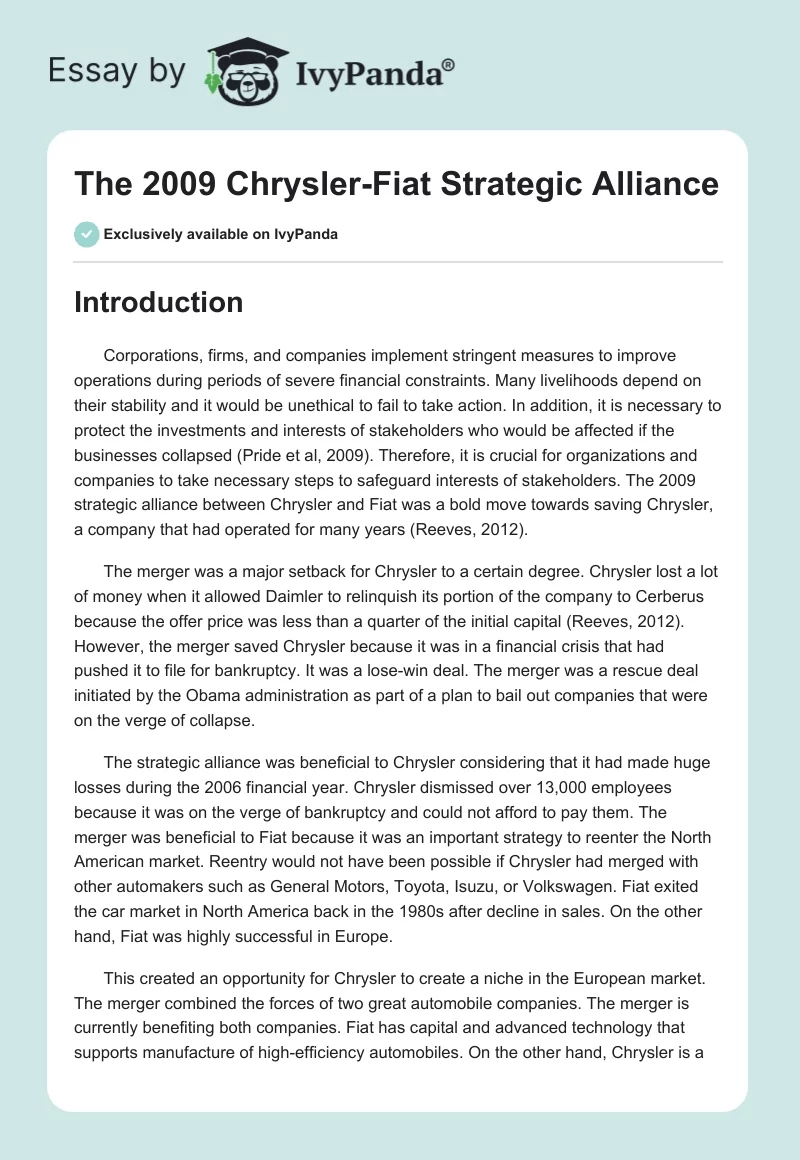 The 2009 Chrysler-Fiat Strategic Alliance. Page 1