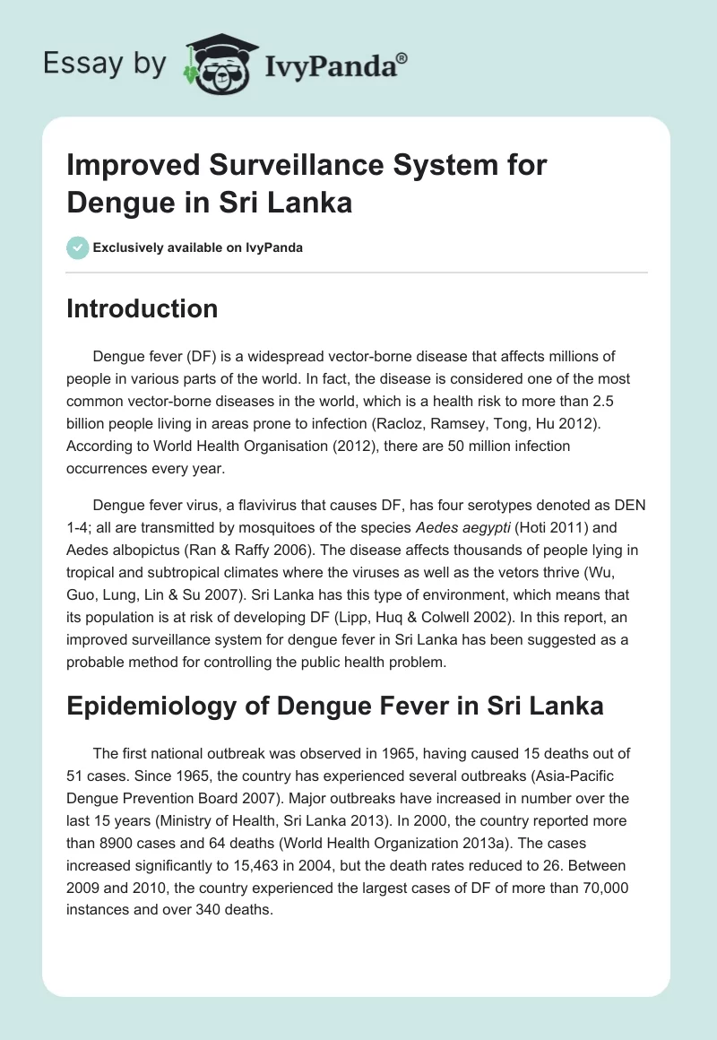 Improved Surveillance System for Dengue in Sri Lanka. Page 1