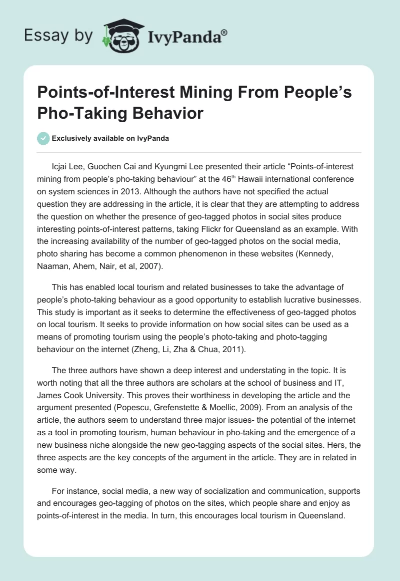 Points-of-Interest Mining From People’s Pho-Taking Behavior. Page 1