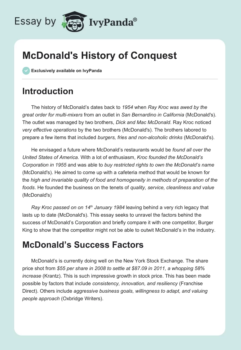 McDonald's History of Conquest. Page 1