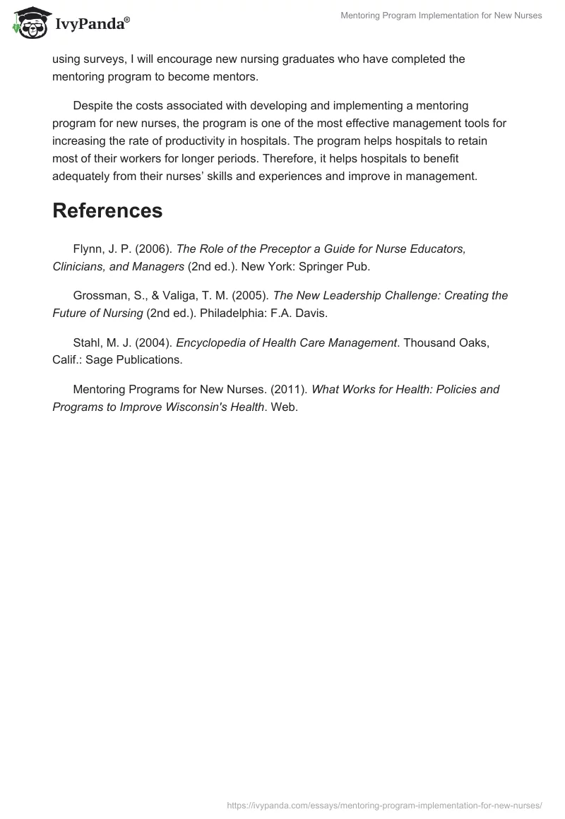 Mentoring Program Implementation for New Nurses. Page 3