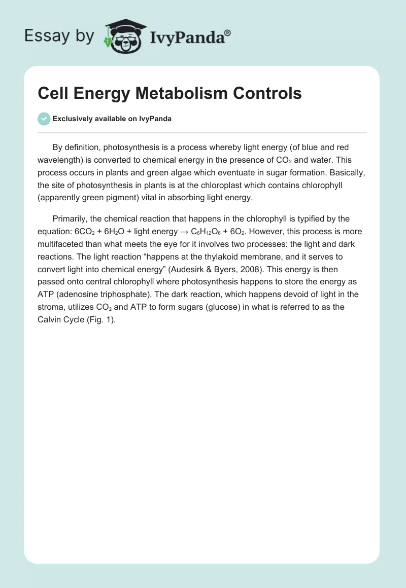 Cell Energy Metabolism Controls. Page 1