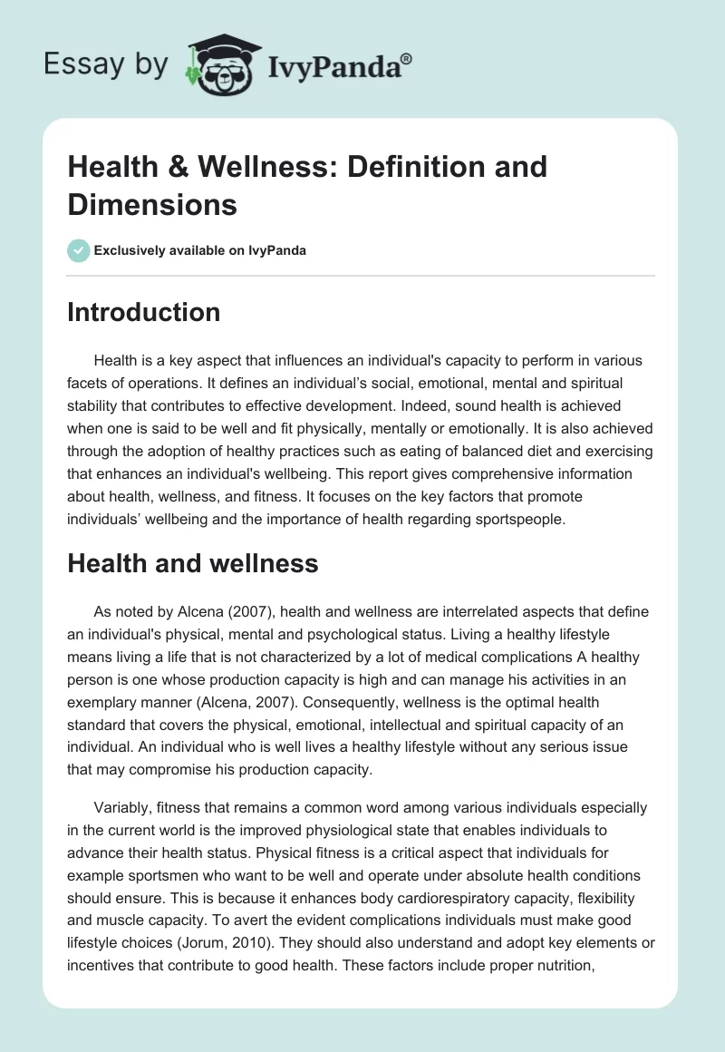 Health & Wellness: Definition and Dimensions. Page 1