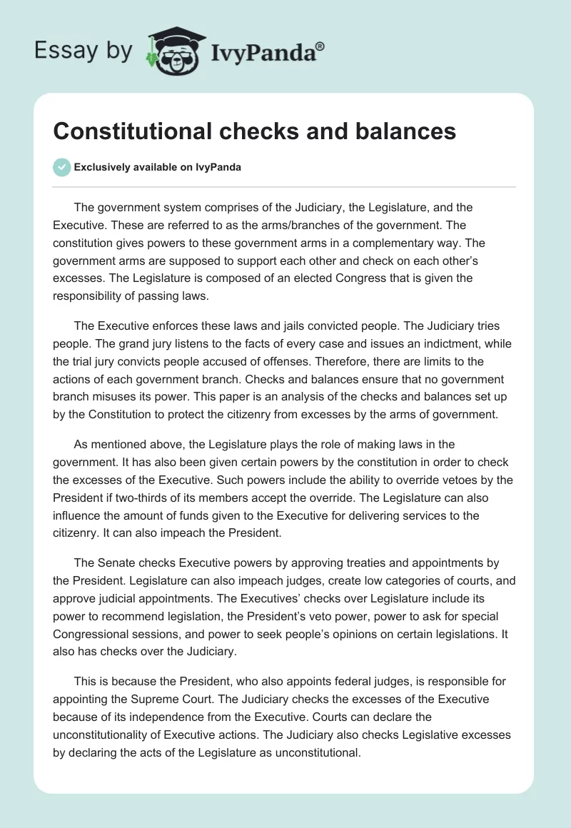 Constitutional checks and balances. Page 1