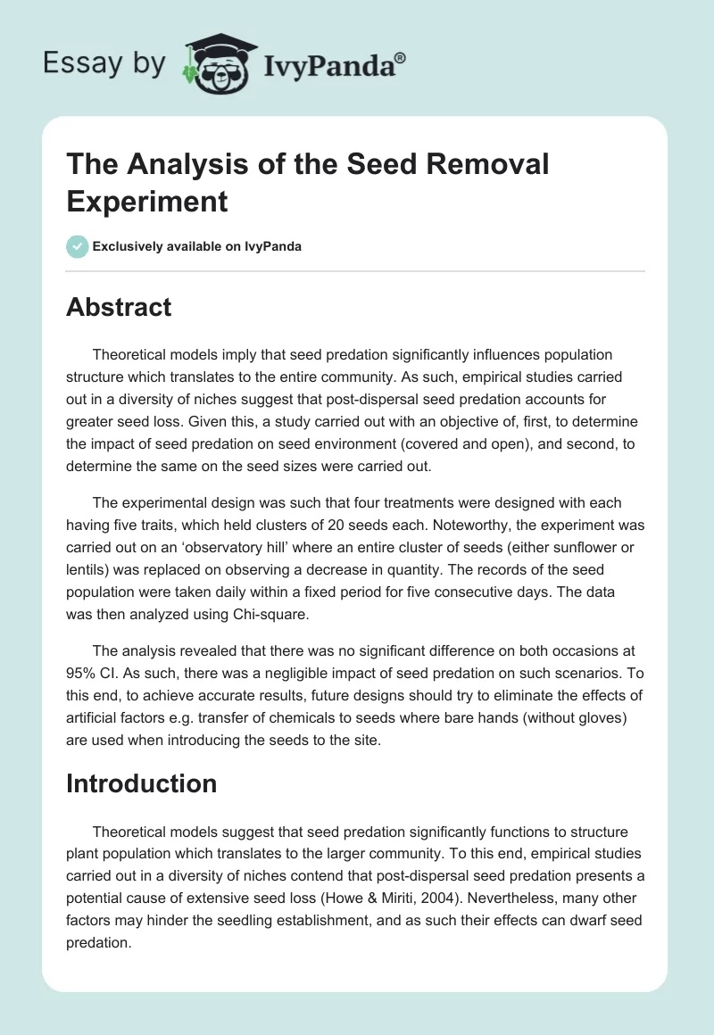 The Analysis of the Seed Removal Experiment. Page 1