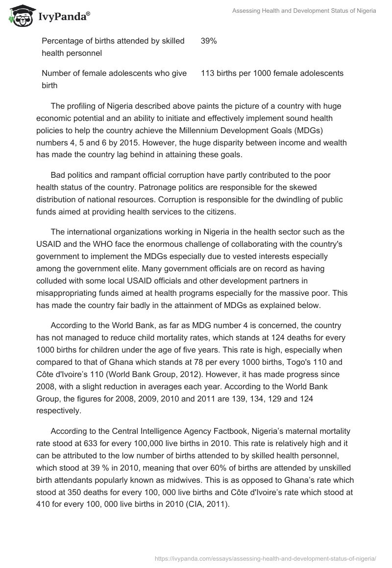Assessing Health and Development Status of Nigeria. Page 4