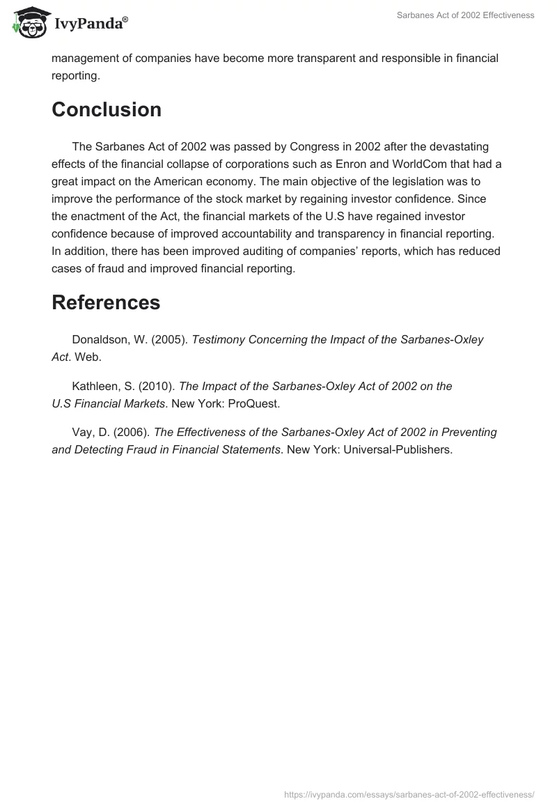 Sarbanes Act of 2002 Effectiveness. Page 3