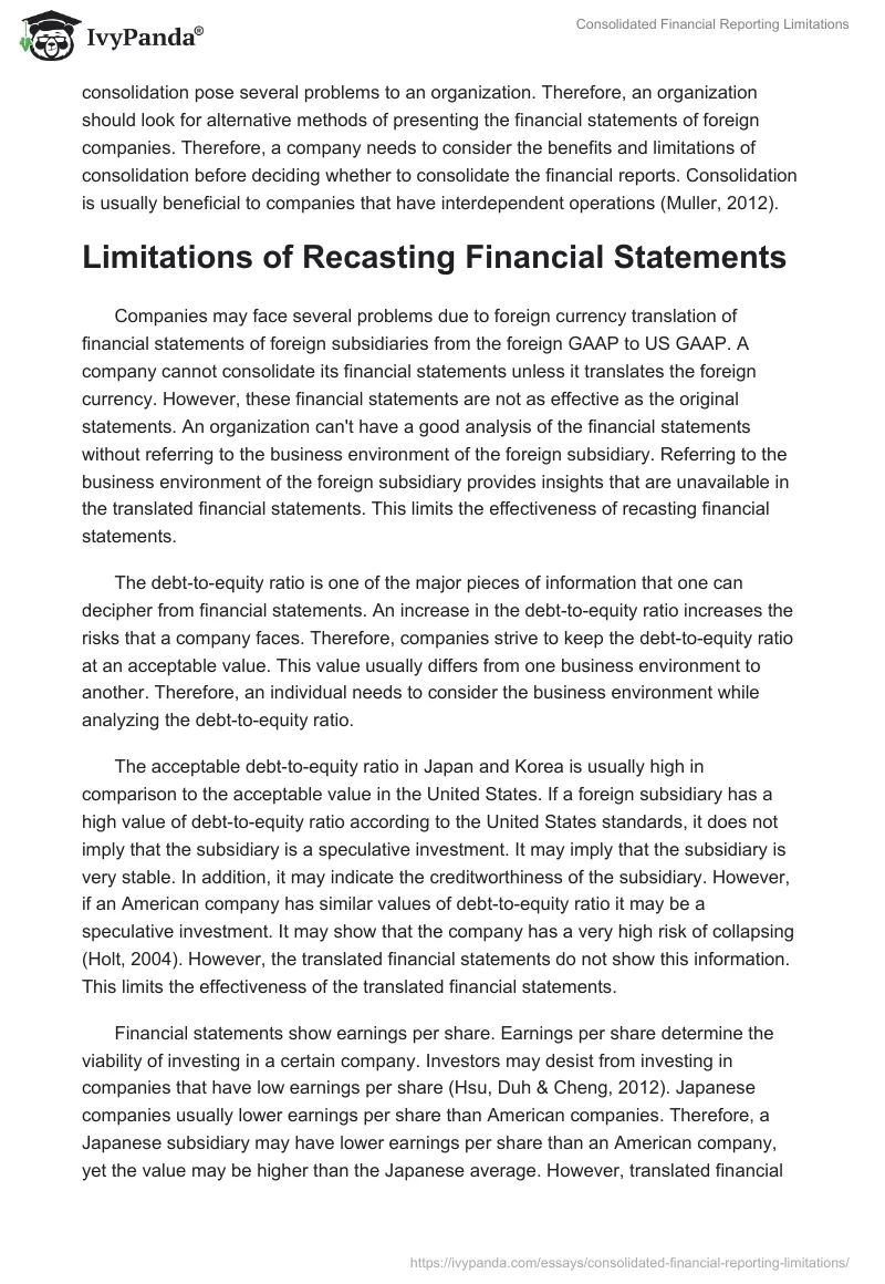 Consolidated Financial Reporting Limitations. Page 2