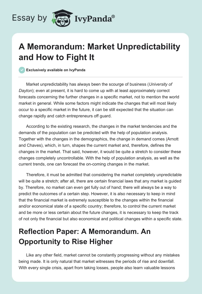 A Memorandum: Market Unpredictability and How to Fight It. Page 1