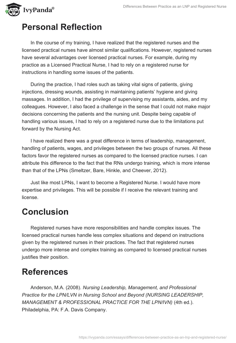 Differences Between Practice as an LNP and Registered Nurse. Page 4