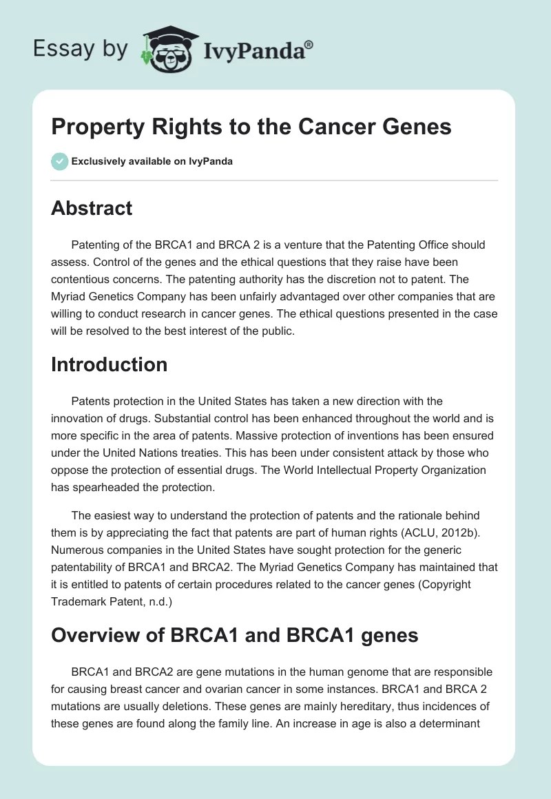Property Rights to the Cancer Genes. Page 1