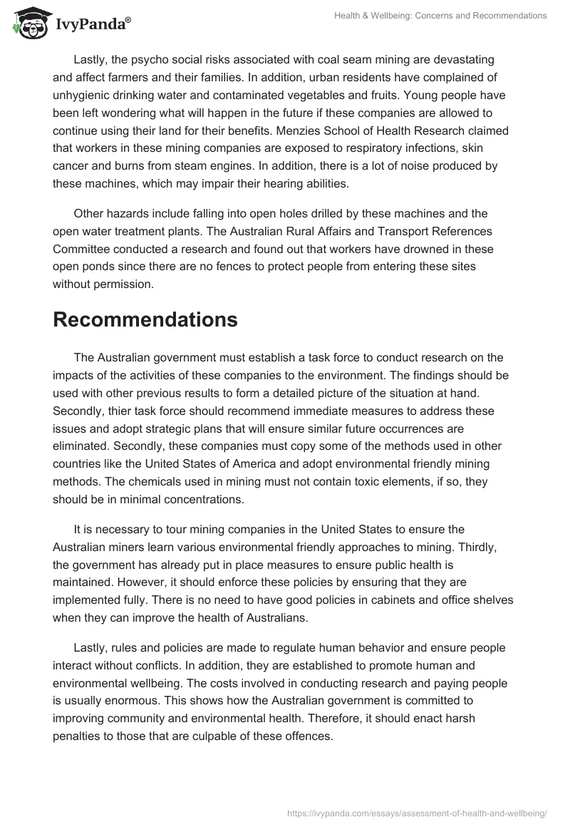 Health & Wellbeing: Concerns and Recommendations. Page 4