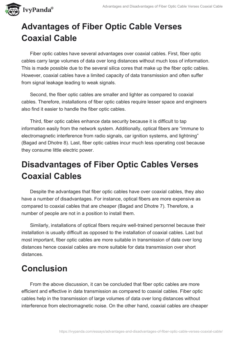 Advantages and Disadvantages of Fiber Optic Cable Verses Coaxial Cable. Page 2