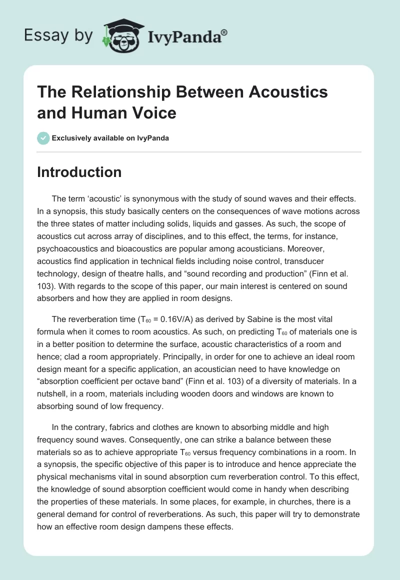 The Relationship Between Acoustics and Human Voice. Page 1
