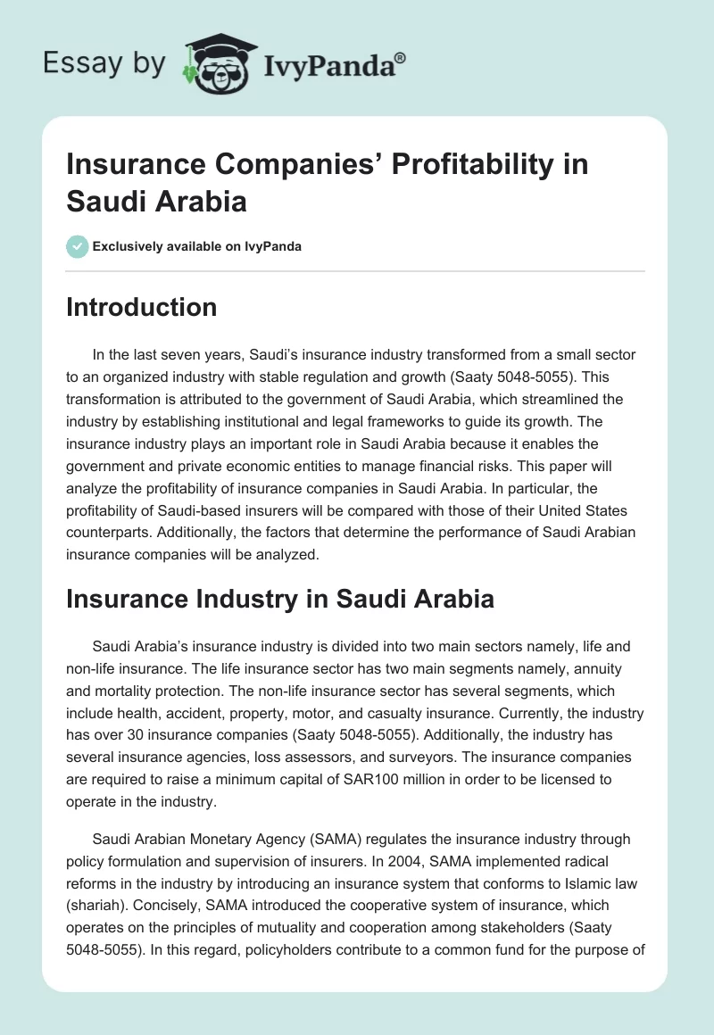 Insurance Companies’ Profitability in Saudi Arabia. Page 1