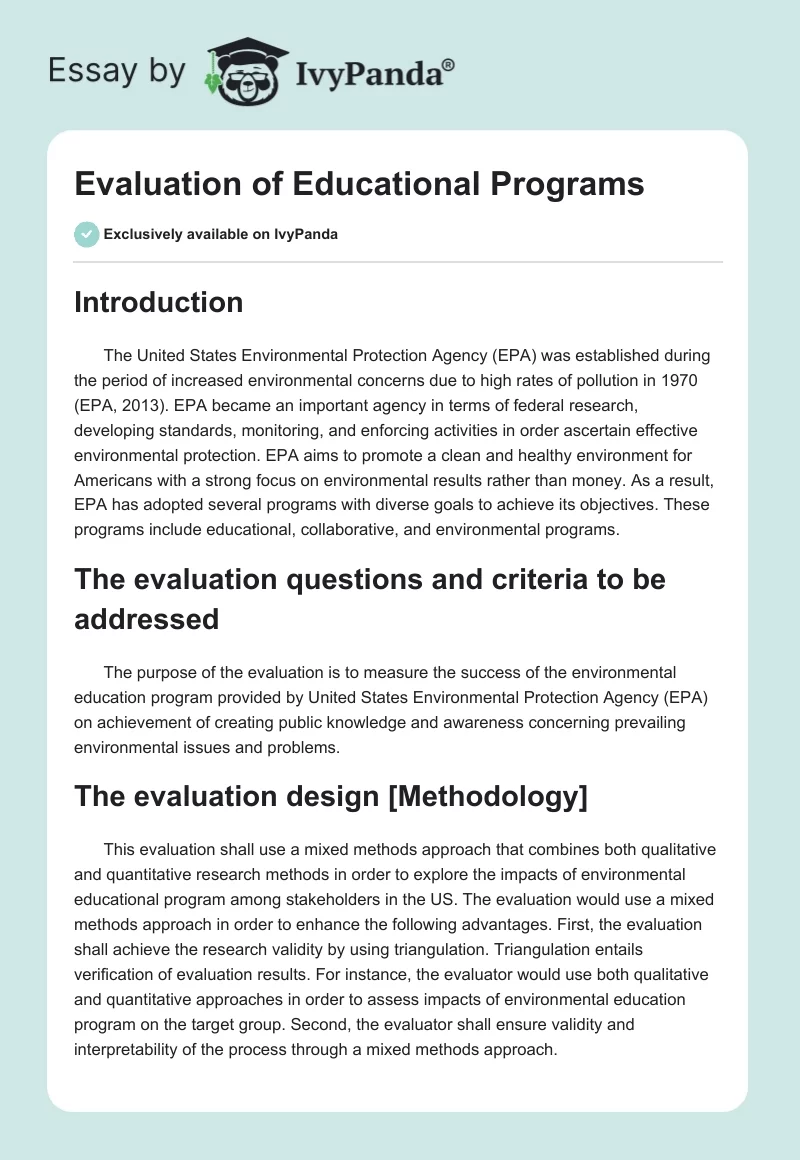 Evaluation of Educational Programs. Page 1