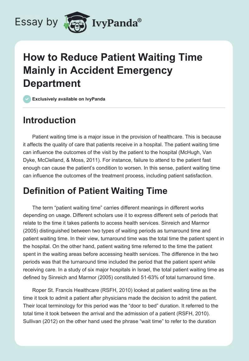 How to Reduce Patient Waiting Time Mainly in Accident Emergency Department. Page 1