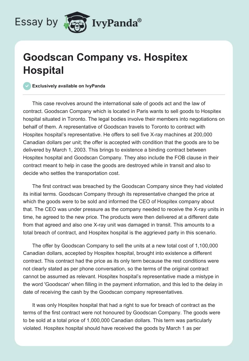 Goodscan Company vs. Hospitex Hospital. Page 1