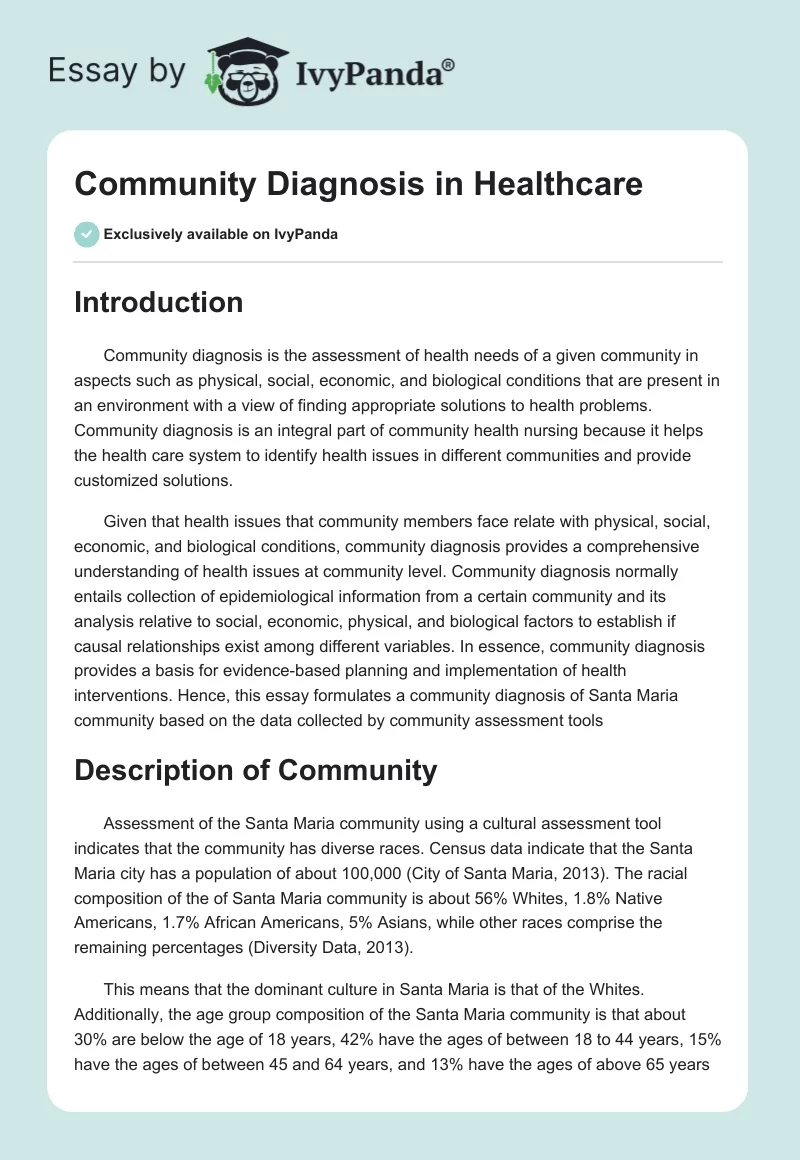 Community Diagnosis in Healthcare. Page 1