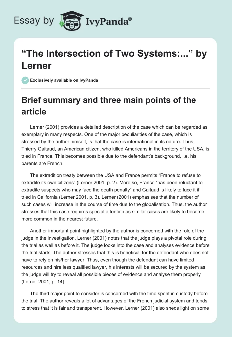 “The Intersection of Two Systems:...” by Lerner. Page 1