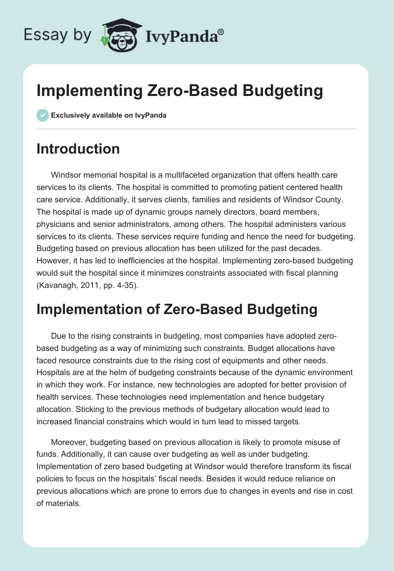 Implementing Zero-Based Budgeting. Page 1