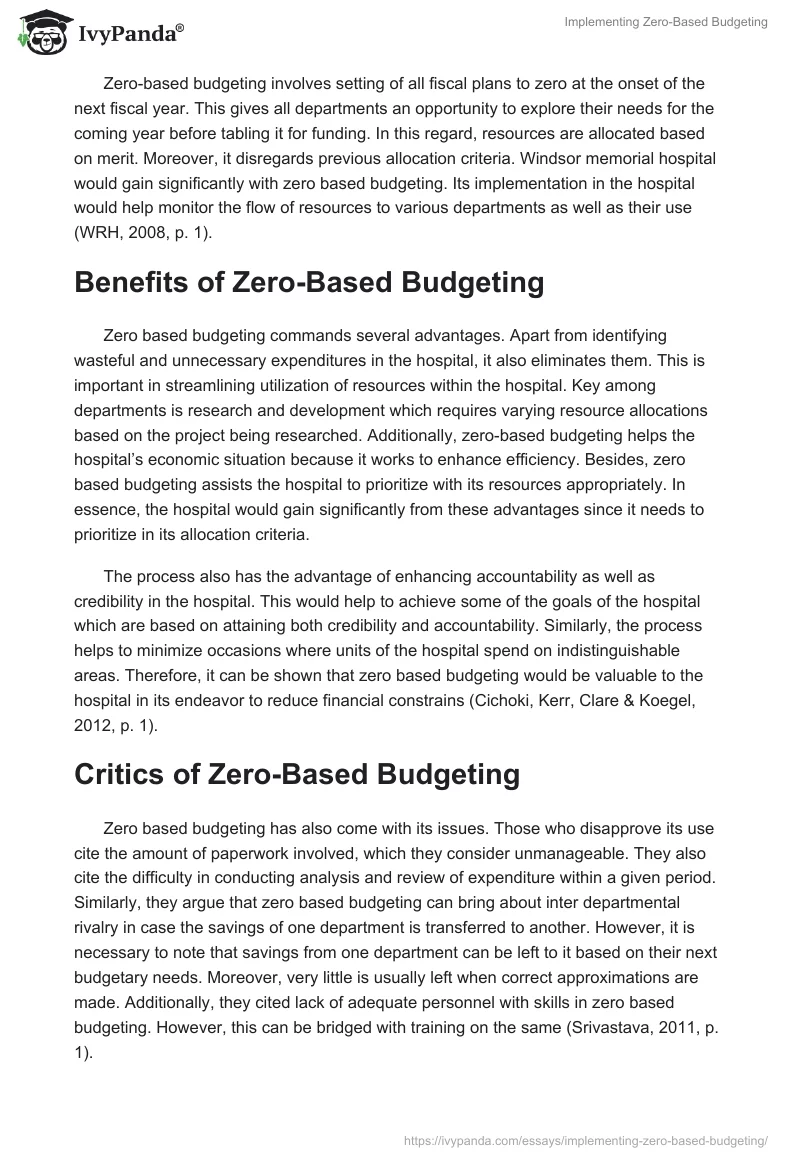 Implementing Zero-Based Budgeting. Page 2