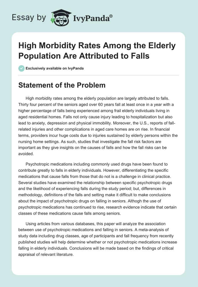 High Morbidity Rates Among the Elderly Population Are Attributed to Falls. Page 1