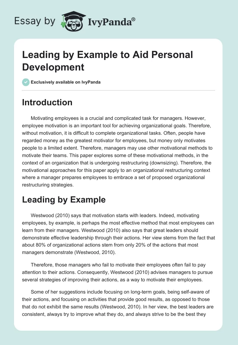 Leading by Example to Aid Personal Development. Page 1
